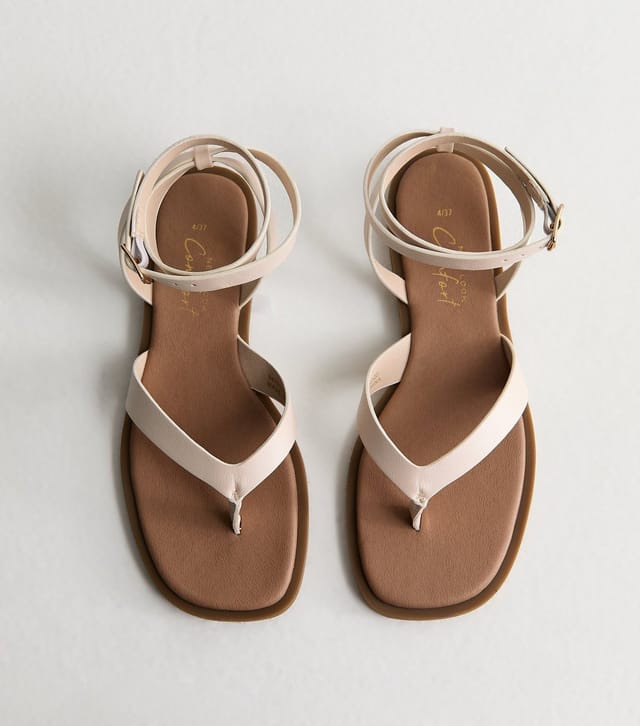 New Look Women's Cream Toe Post Wrap Around Ankle Strap Sandals New Look - 3