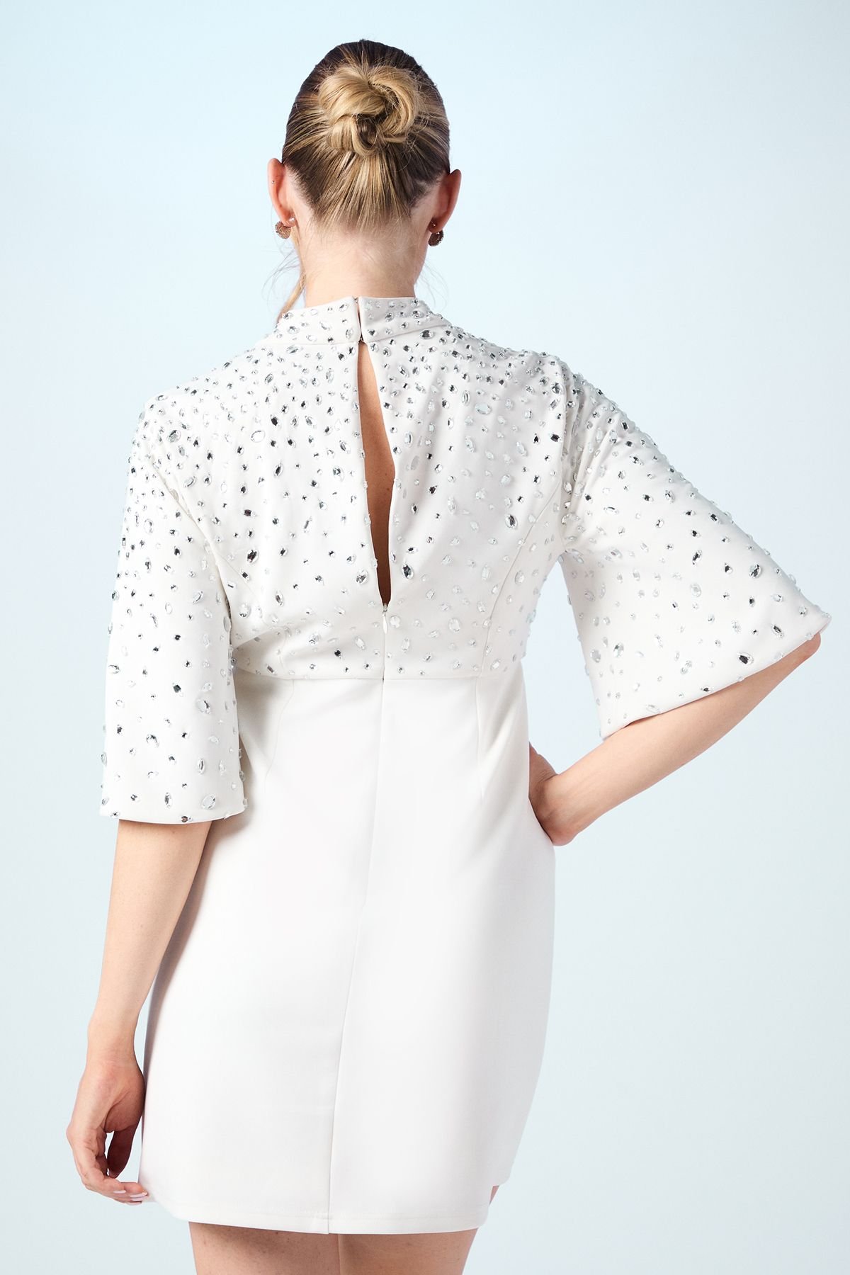 Coast Coast Women's Encrusted Gem Detail Batwing Bridal Mini Dress in Ivory - 3