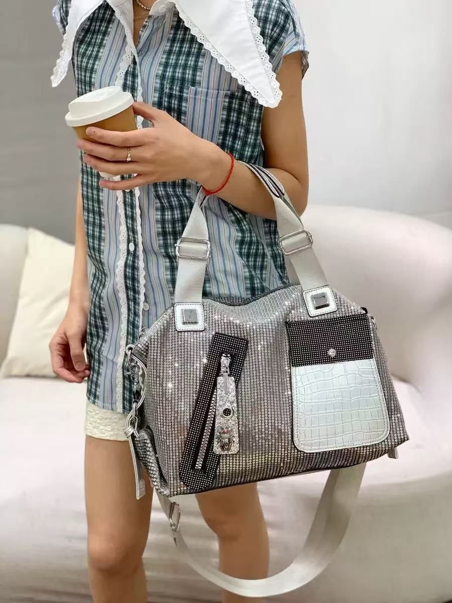 PEACH ACCESSORIES PEACH ACCESSORIES Women's Sparkle & Croc Shoulder Bag in Silver - 3