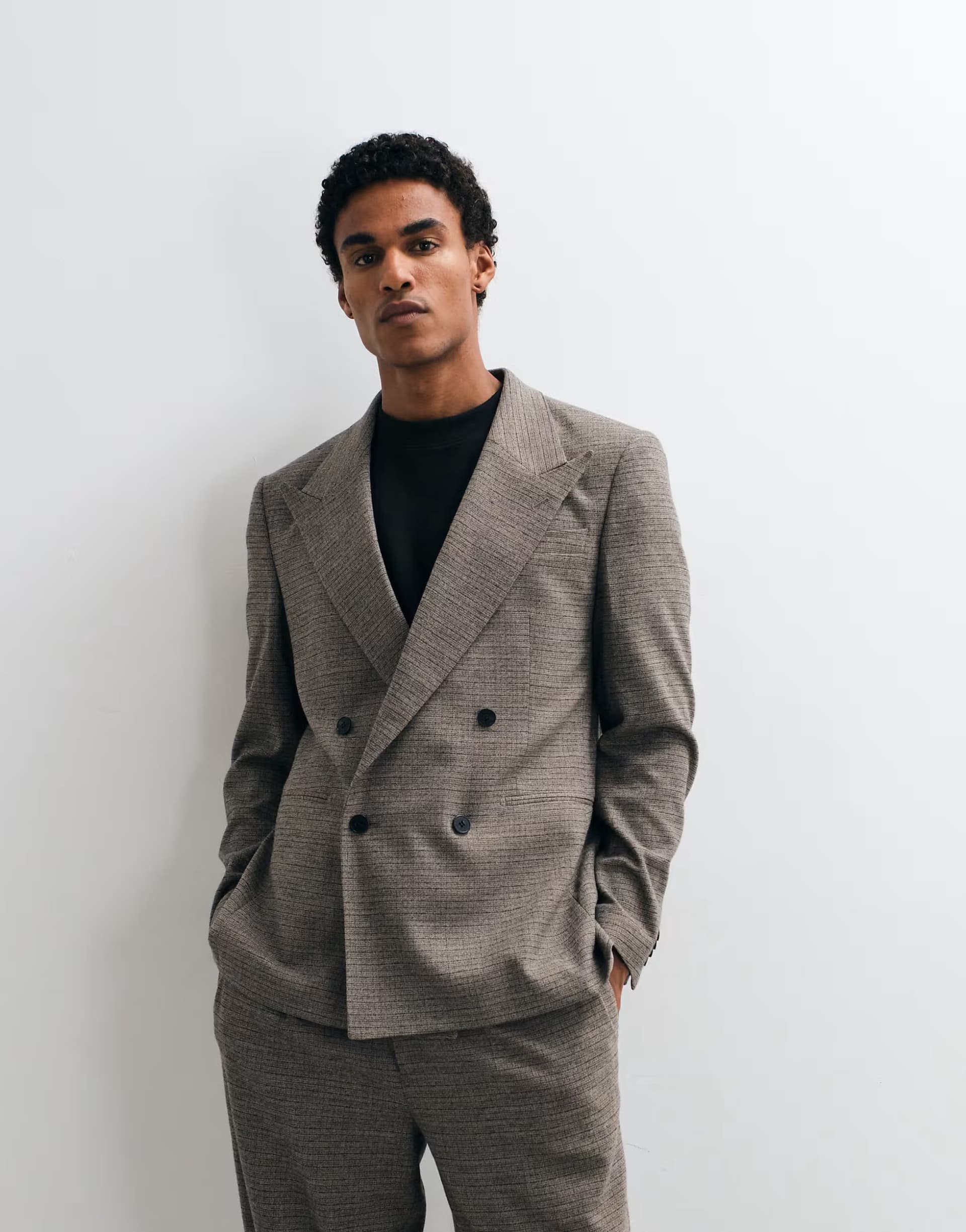 ASOS ASOS DESIGN regular double breasted suit jacket in brown check
