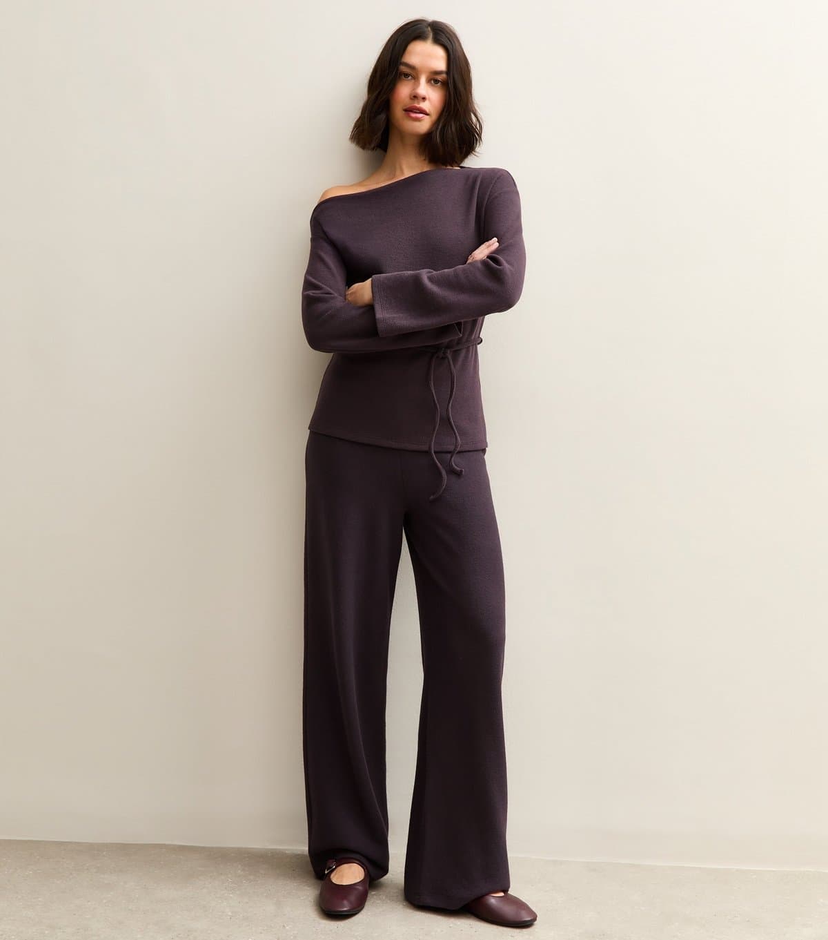 New Look Women's Dark Purple Soft Touch Wide Leg Trousers New Look