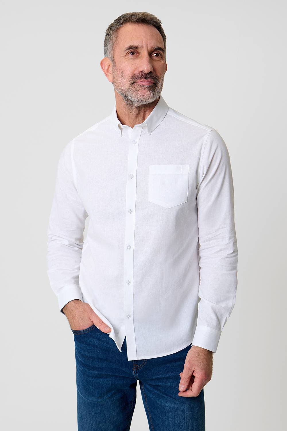 Saltwell Saltwell Men's Linen Rich Long Sleeve Shirt in White - 3