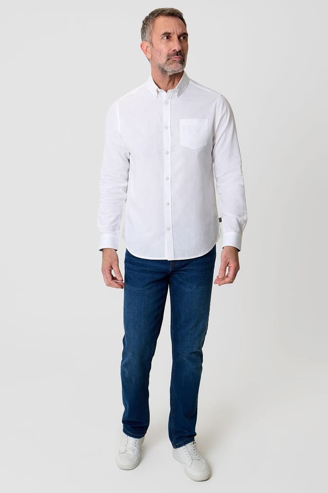 Saltwell Saltwell Men's Linen Rich Long Sleeve Shirt in White - 3