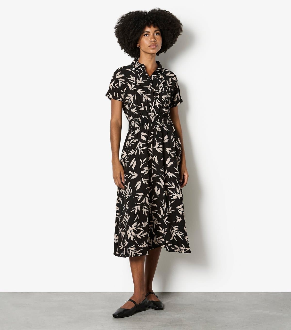Apricot Women's Black Leaf Shirt Midi Dress Apricot New Look