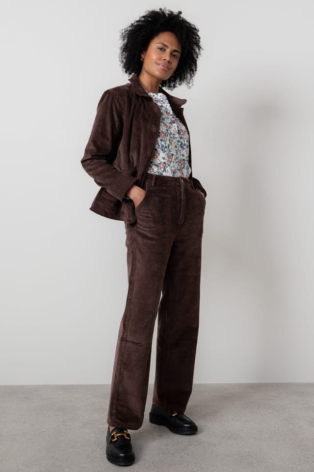 Lily & Me Lily & Me Women's Strachan Stretch Jumbo Cord Wide Leg Trousers in Chocolate - 2