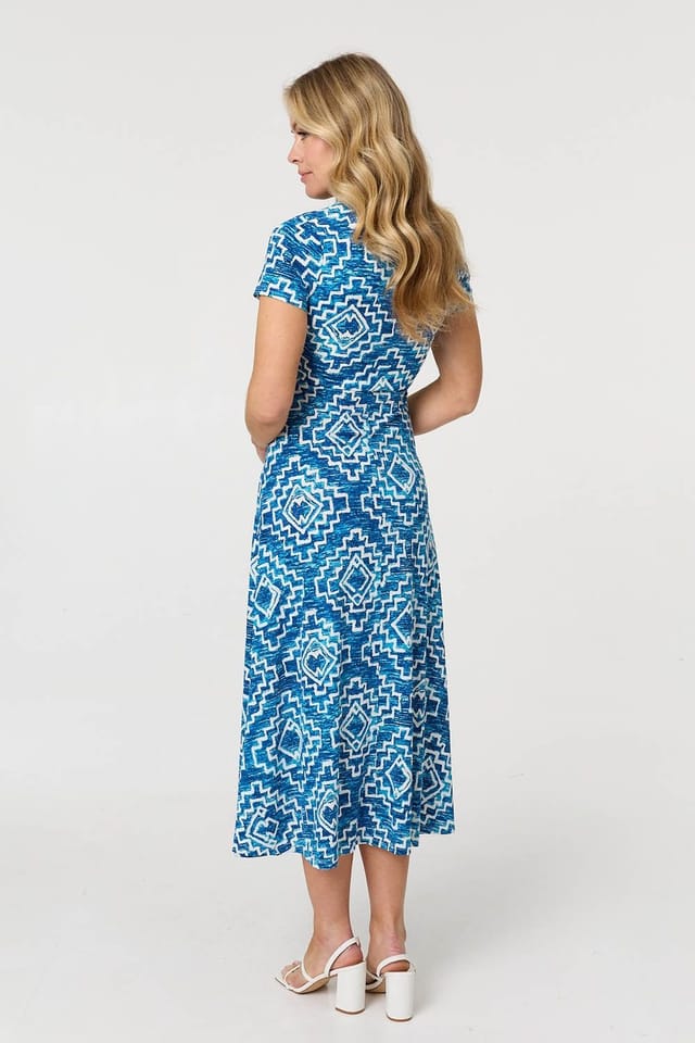Izabel London Izabel London Women's Geo Print Twist Front Midi Dress in Blue - 3