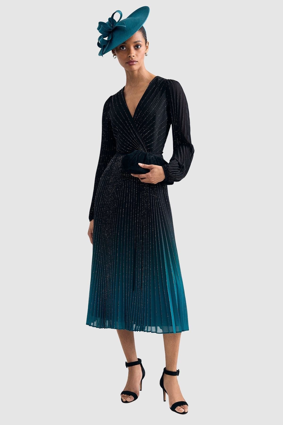 Phase Eight Phase Eight Women's Simara Pleated V-Neck Midi Dress in Midnight