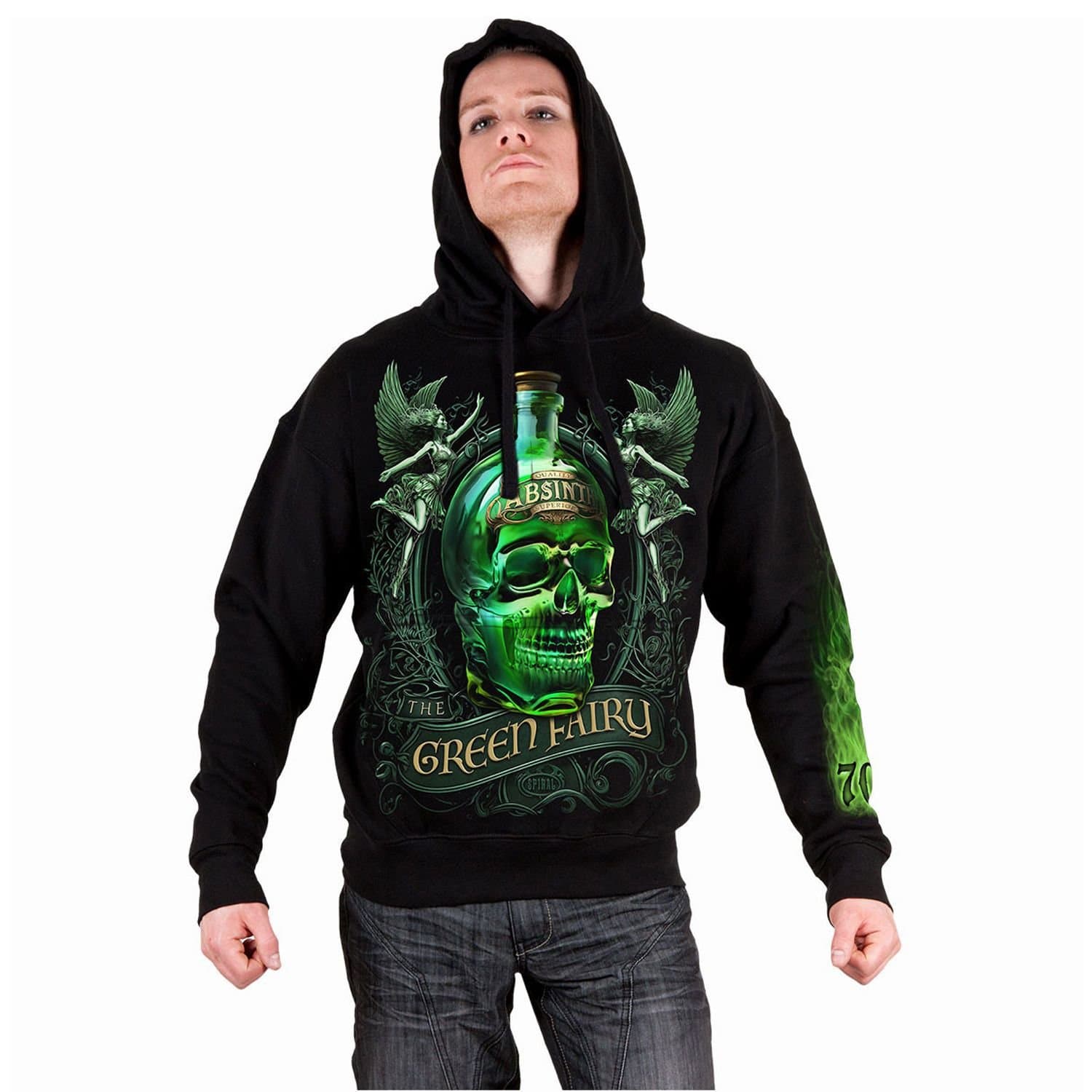 Spiral Direct Spiral Direct Men's The Green Fairy Back & Sleeve Print Pull Over Hoodie in Black