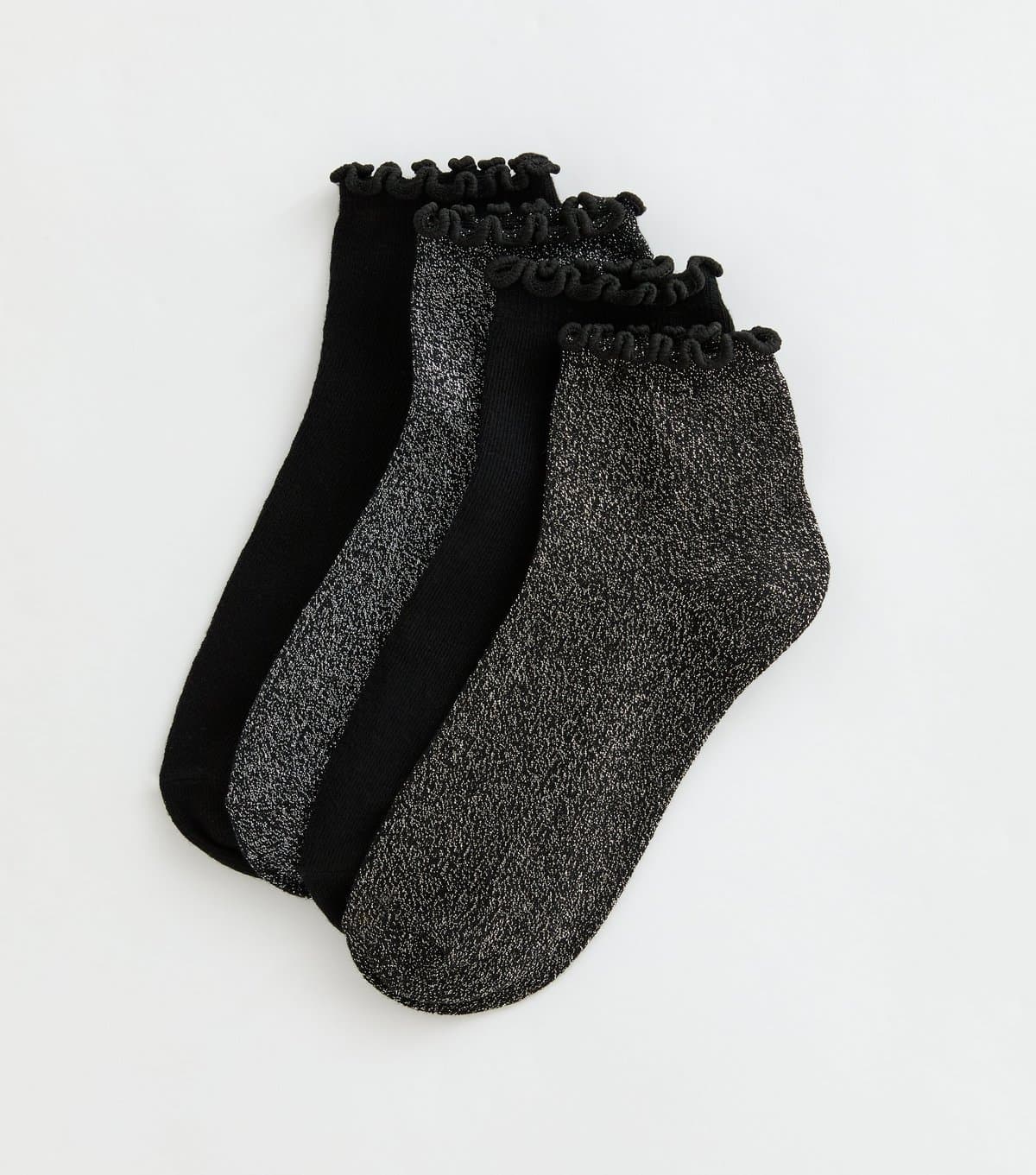 New Look Pack of 4 Black Frill Hem Glitter Ankle Socks New Look