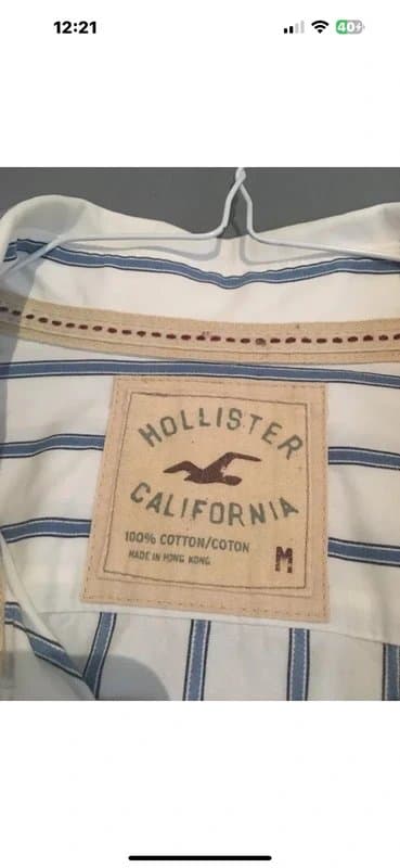 Hollister White Blue Striped Shirt M Hollister