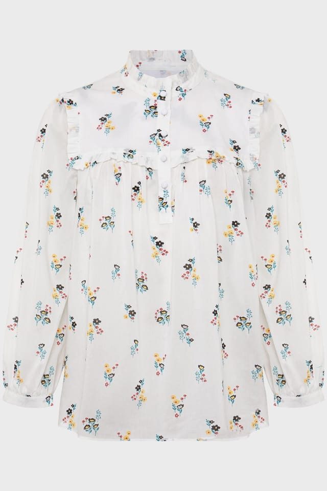 Hobbs London Hobbs London Women's York Mandarin Collar Floral Blouse in White - 2
