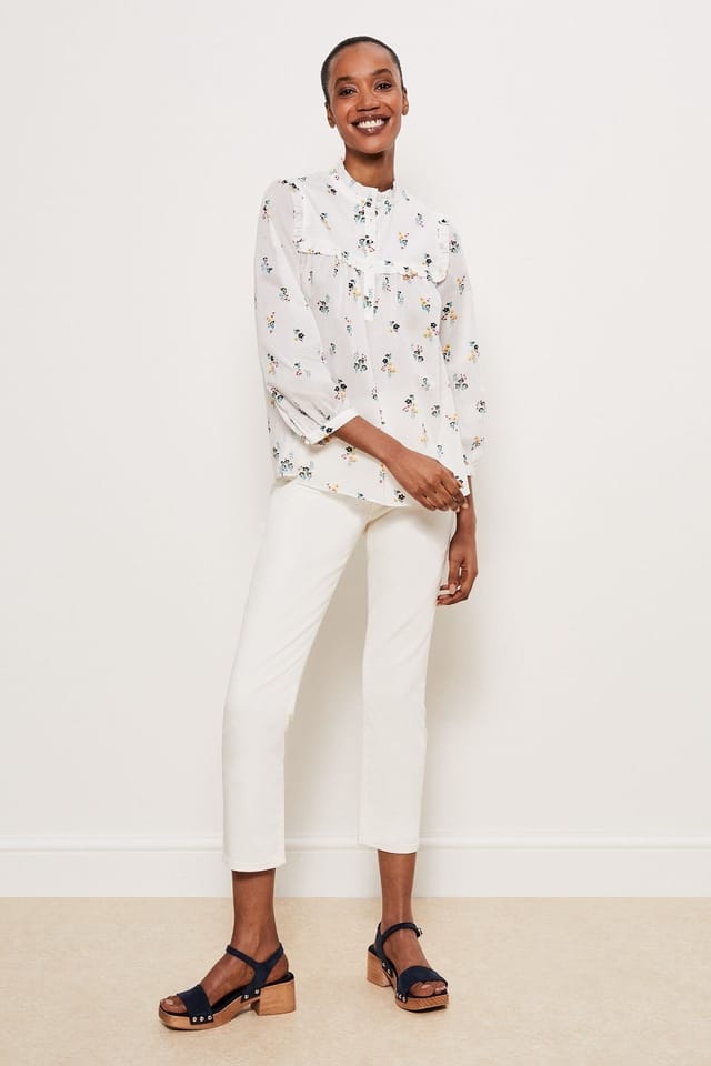 Hobbs London Hobbs London Women's York Mandarin Collar Floral Blouse in White - 3