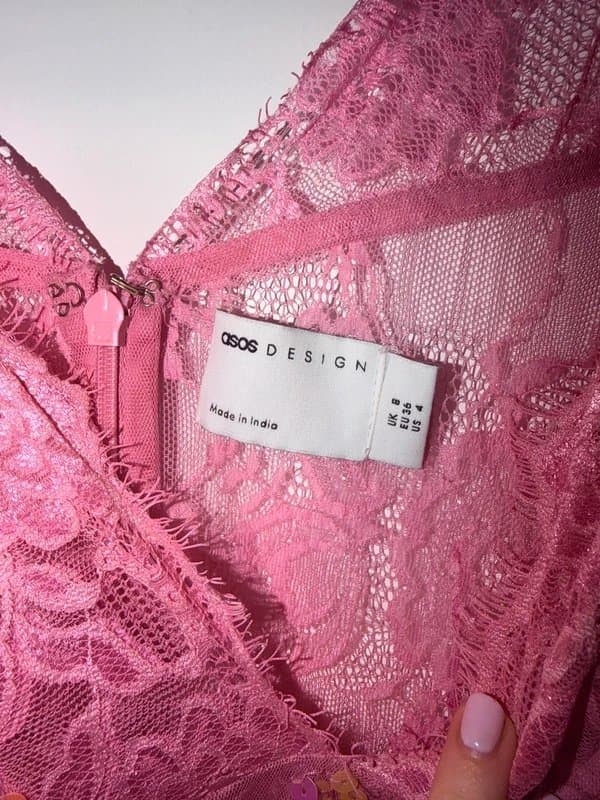 ASOS Pink asos sheer embellished lace dress