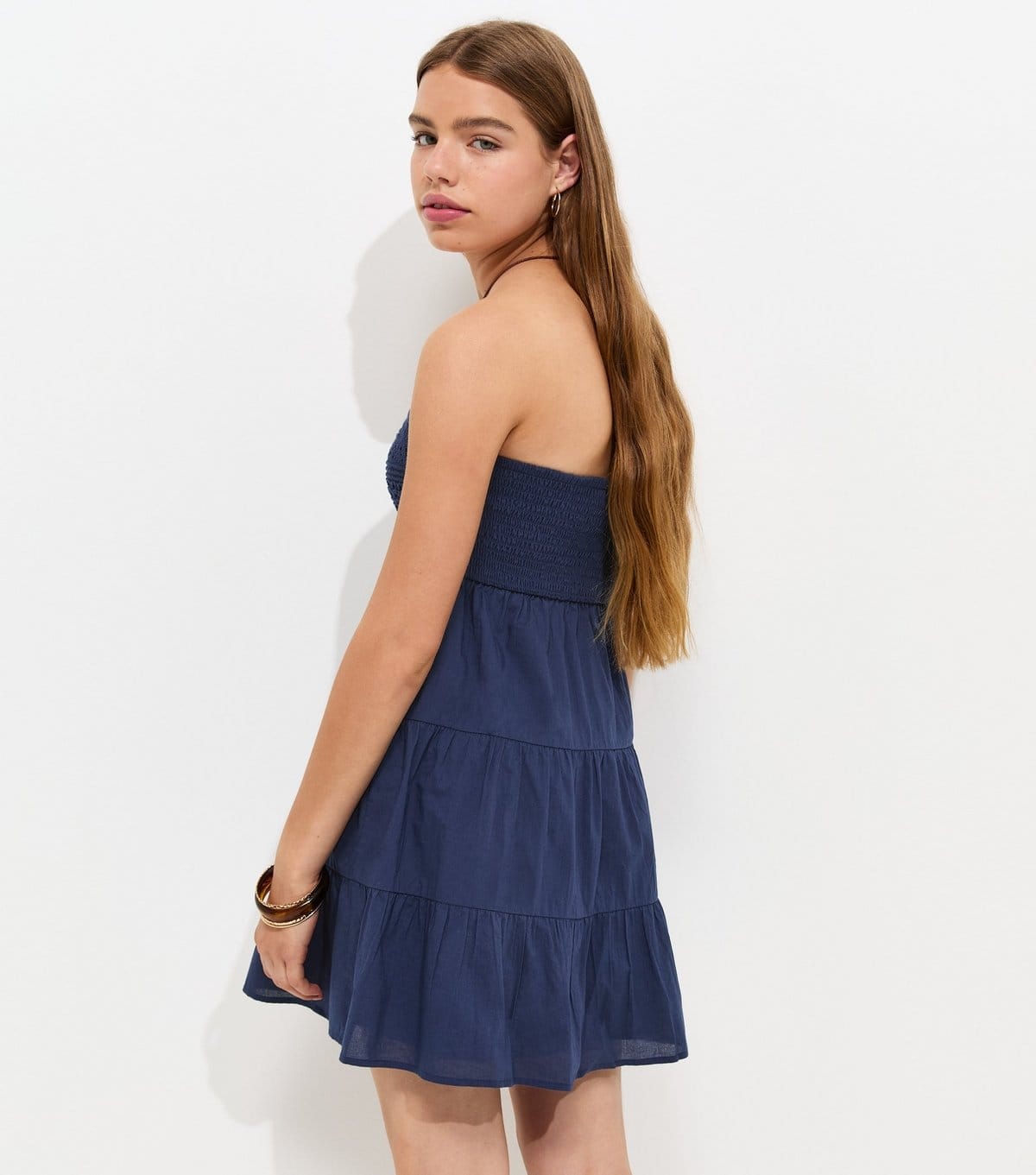 New Look Girls' Navy Cotton Strapless Crochet Tiered Mini Dress New Look - 4