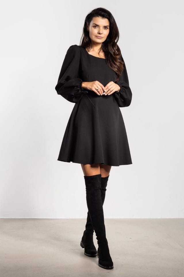 Love Lace Love Lace Women's Daydress Flared Mini Dress with Tie Sleeves in Black - 2