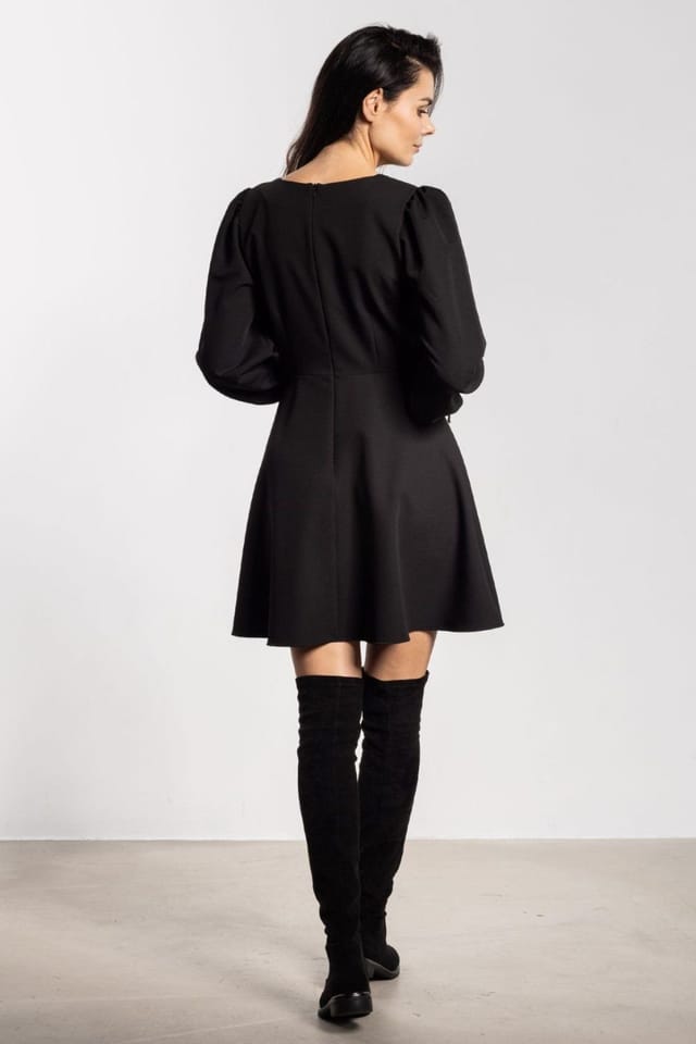 Love Lace Love Lace Women's Daydress Flared Mini Dress with Tie Sleeves in Black - 3