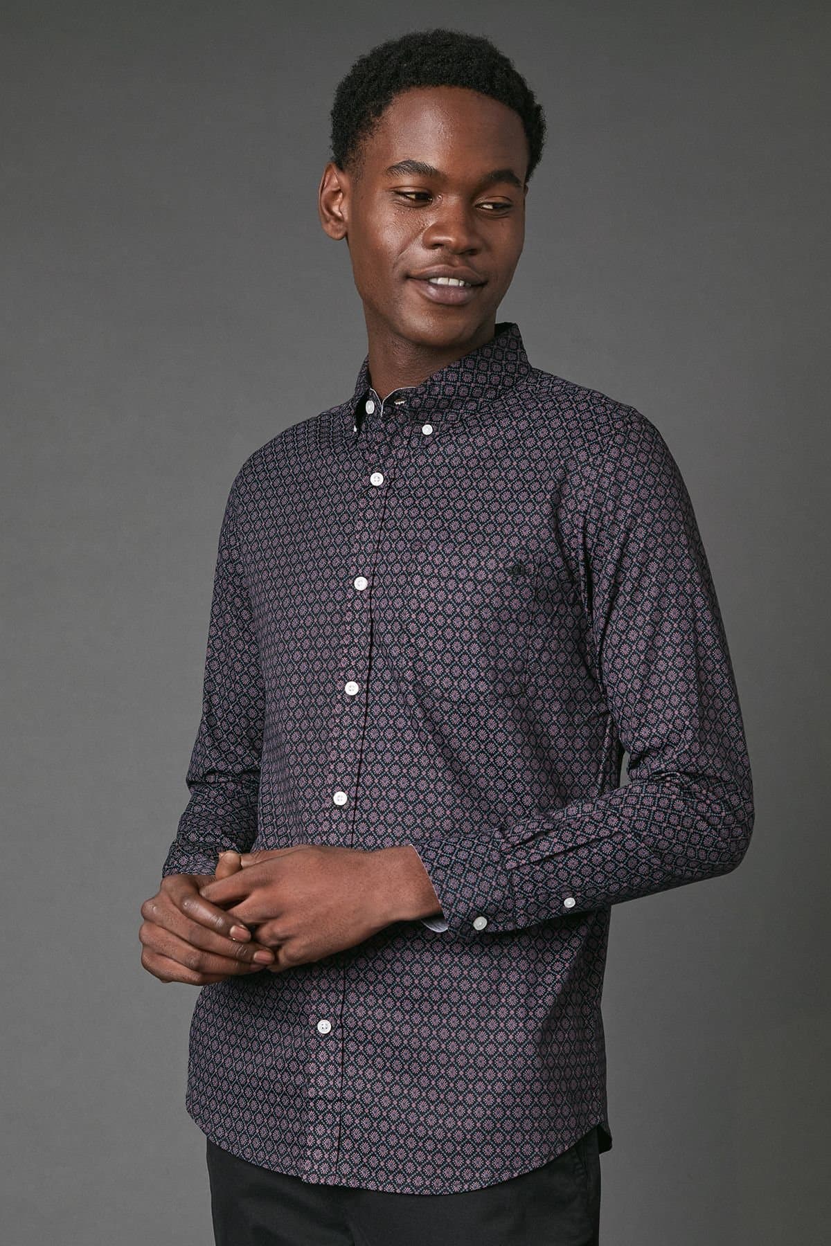 Maine Maine Men's Tile Print Long Sleeve Shirt in Pink