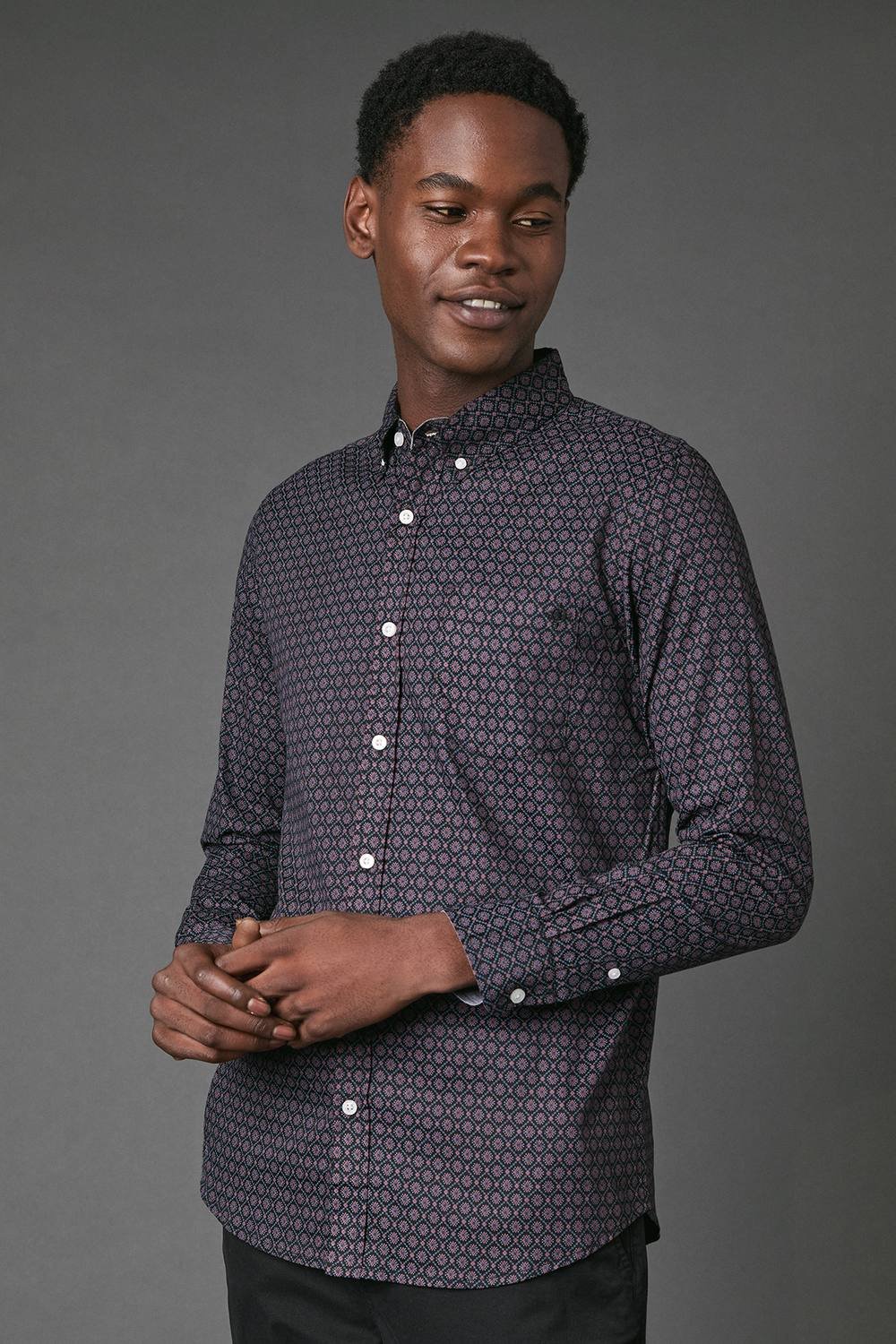 Maine Maine Men's Tile Print Long Sleeve Shirt in Pink - 2