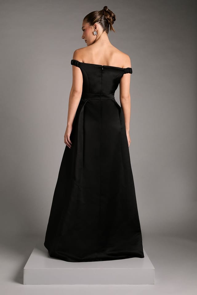 Coast Coast Women's Bardot Fit & Flare Hi Low Hem Maxi Dress in Black - 3