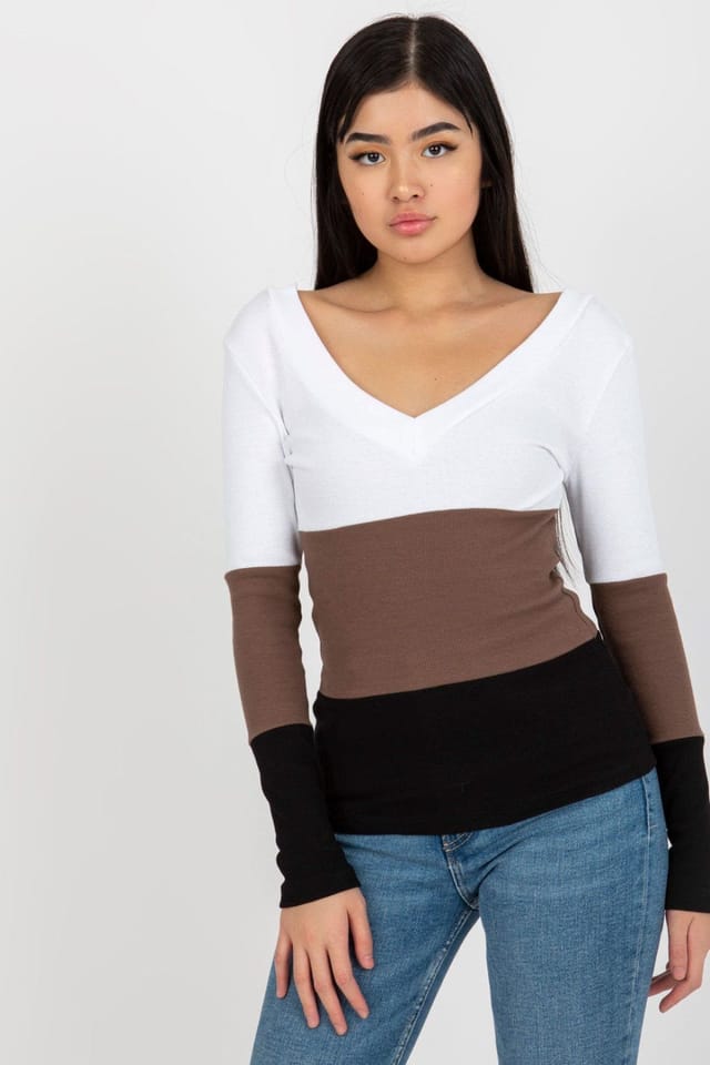 Love Lace Love Lace Women's Ribbed Heart Neck Long Sleeve Blouse in Black - 2