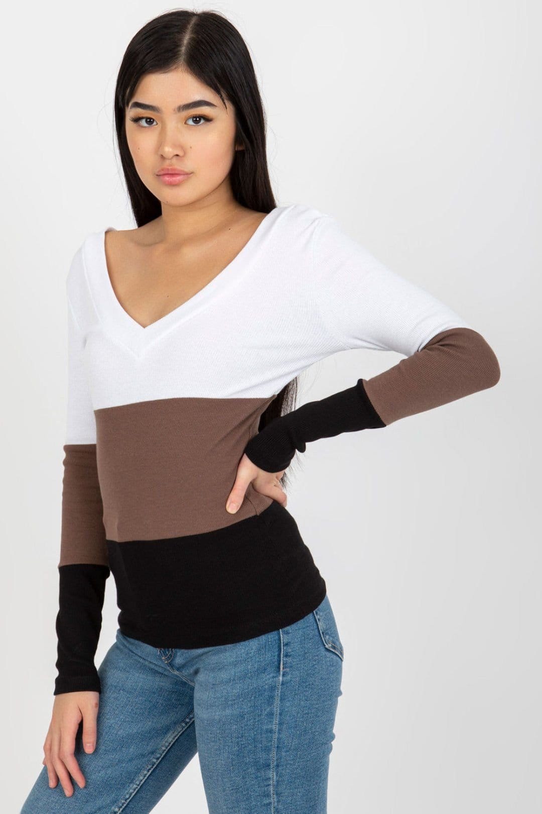Love Lace Love Lace Women's Ribbed Heart Neck Long Sleeve Blouse in Black - 4