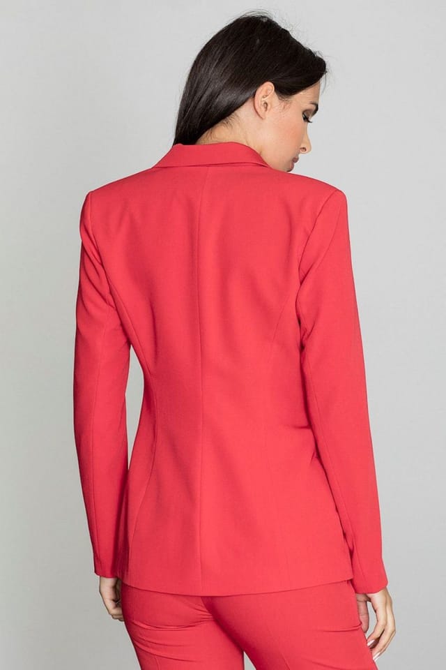 Love Lace Love Lace Women's Long Loose Button Up Jacket with Pockets in Red - 2