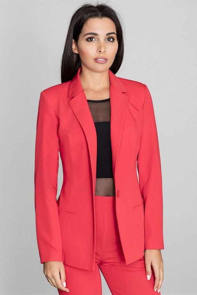 Love Lace Love Lace Women's Long Loose Button Up Jacket with Pockets in Red - 3