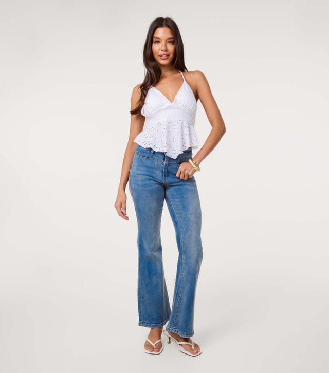 Pink Vanilla Women's Off White Broiderie Anglaise Halterneck Top Pink Vanilla New Look - 2