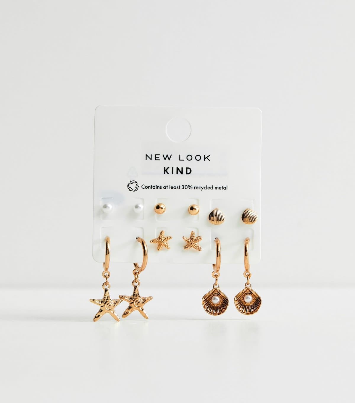New Look Pack of 6 Gold Tone Starfish Stud and Drop Hoop Earrings New Look