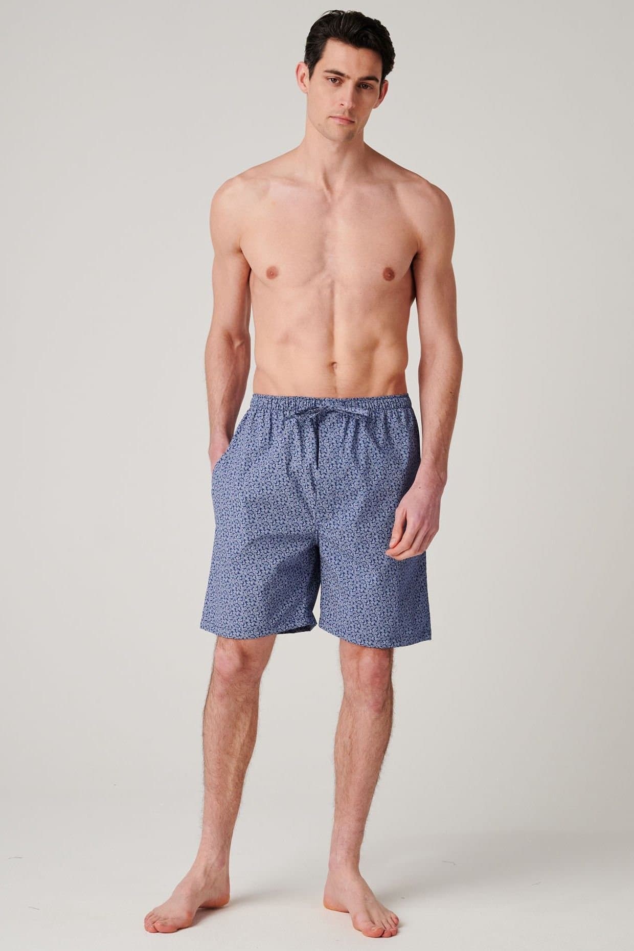 British Boxers British Boxers Men's "Navy Paisley" Crisp Cotton Sleep Shorts in Dark Navy