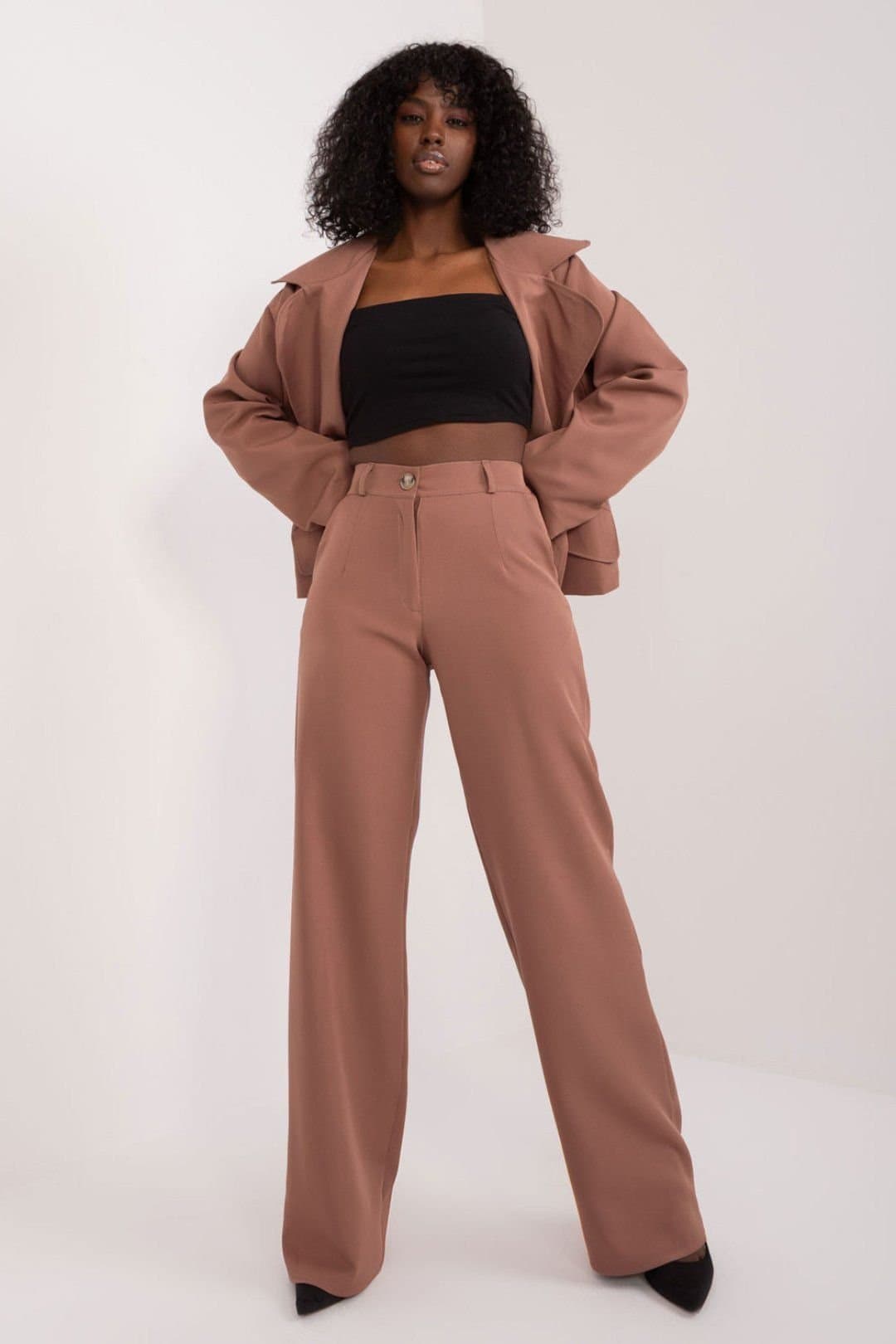 Love Lace Love Lace Brown High Rise Straight Fabric Trousers