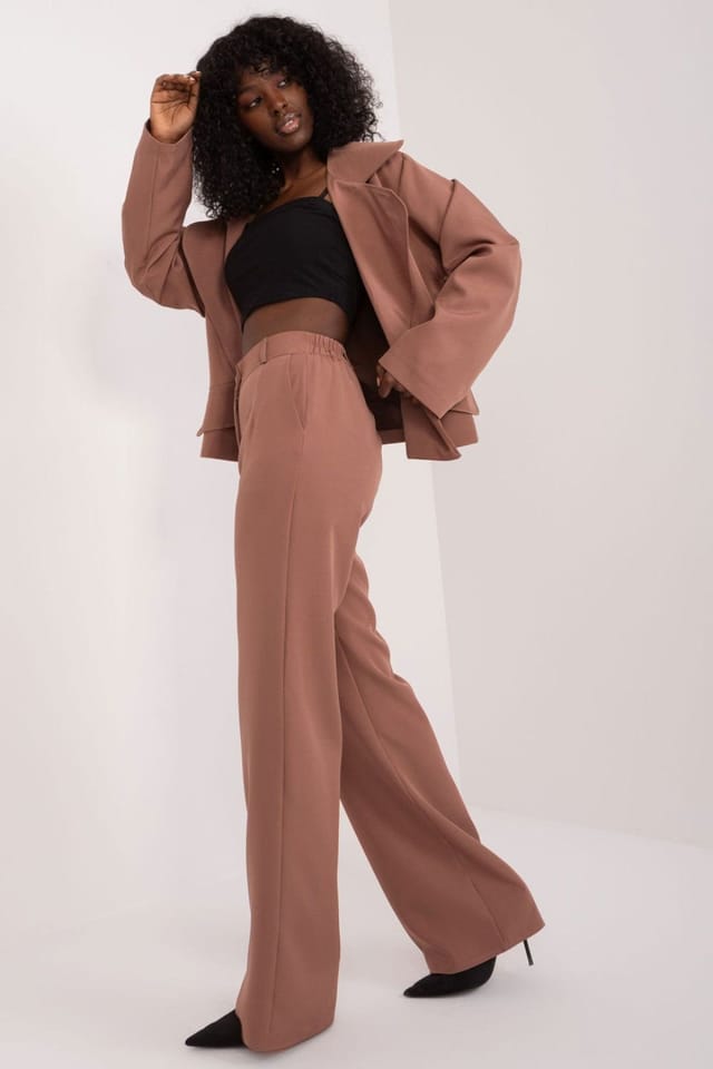 Love Lace Love Lace Women's Elegant High Rise Straight Fabric Trousers in Brown - 2