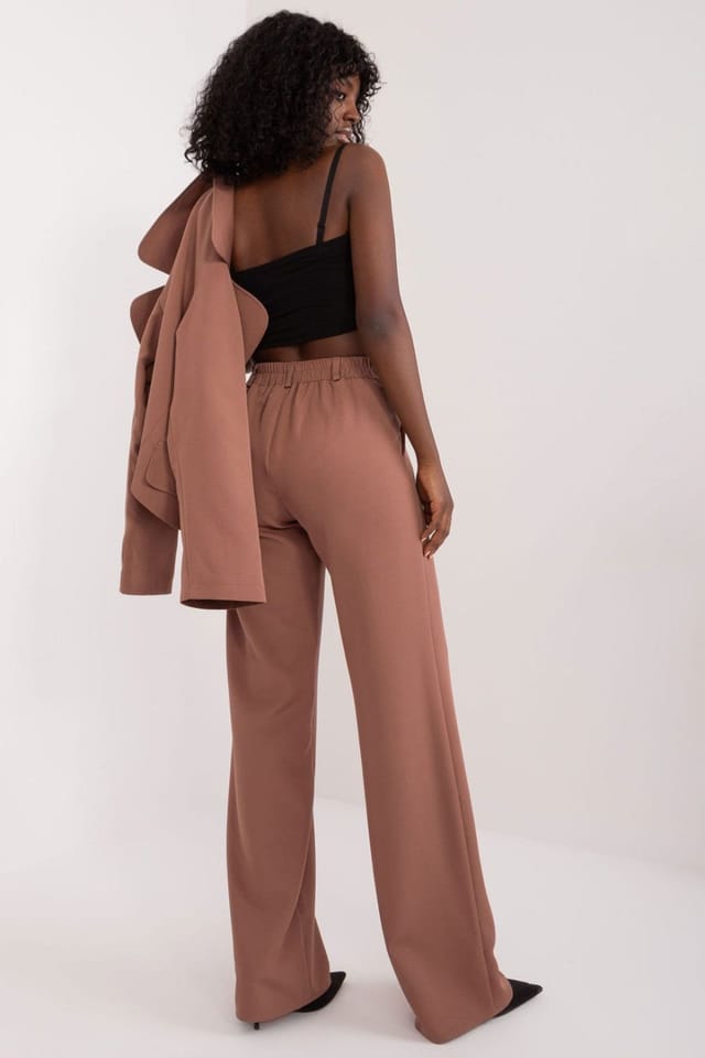 Love Lace Love Lace Women's Elegant High Rise Straight Fabric Trousers in Brown - 3