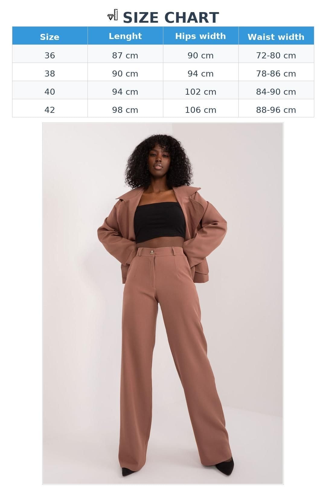 Love Lace Love Lace Women's Elegant High Rise Straight Fabric Trousers in Brown - 4