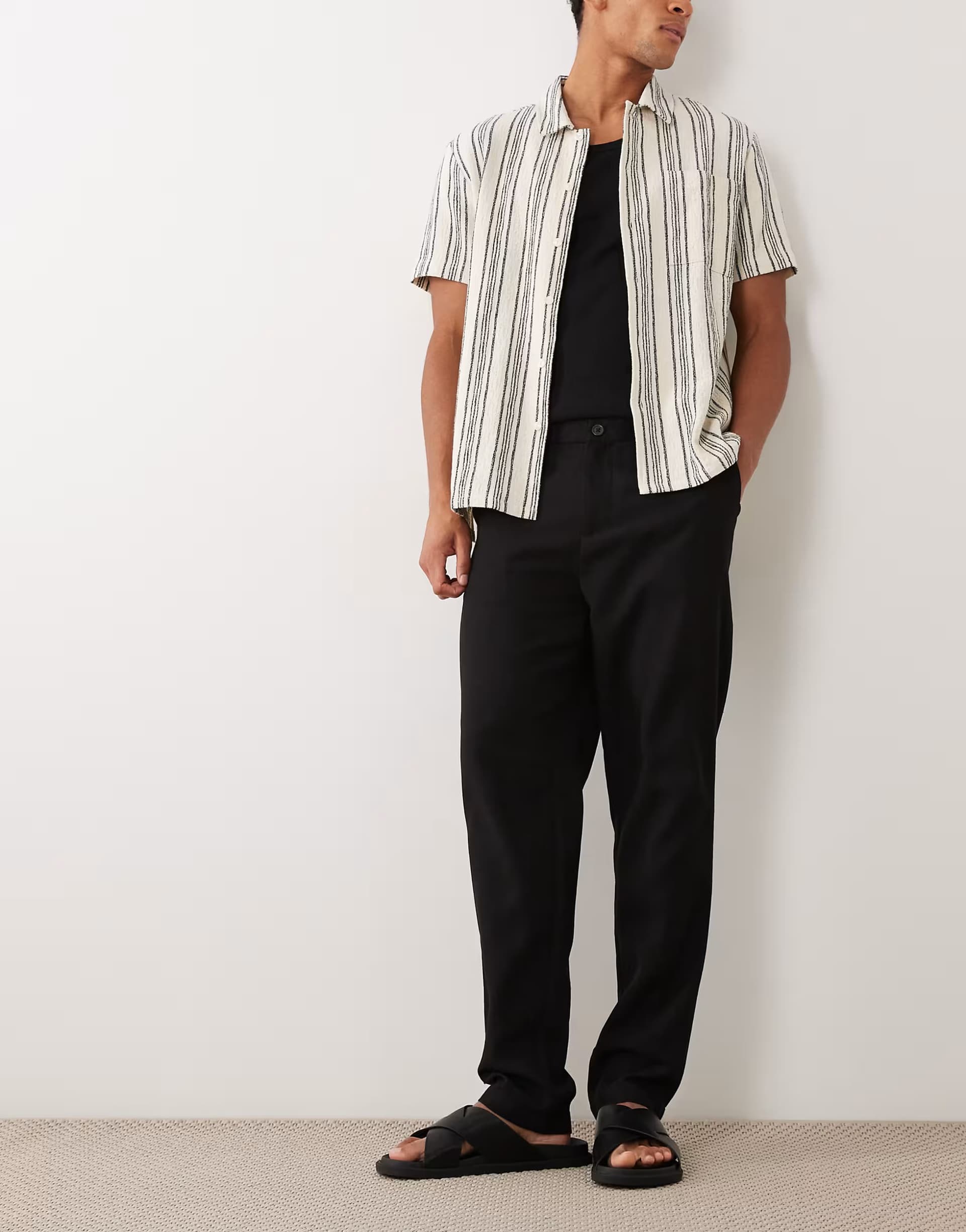 ASOS New Look linen look tapered trousers in black