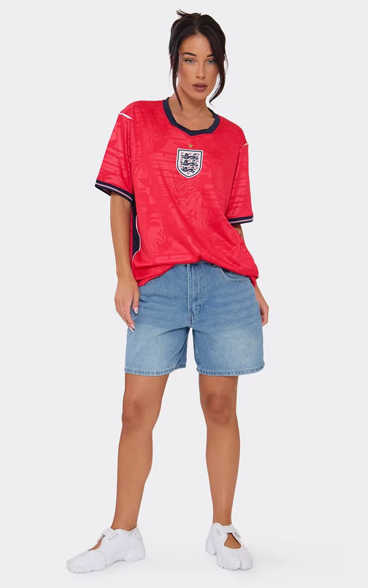 EGO Short Sleeve Side Stripe England Graphic T-Shirt In Red, Women's Size UK S
