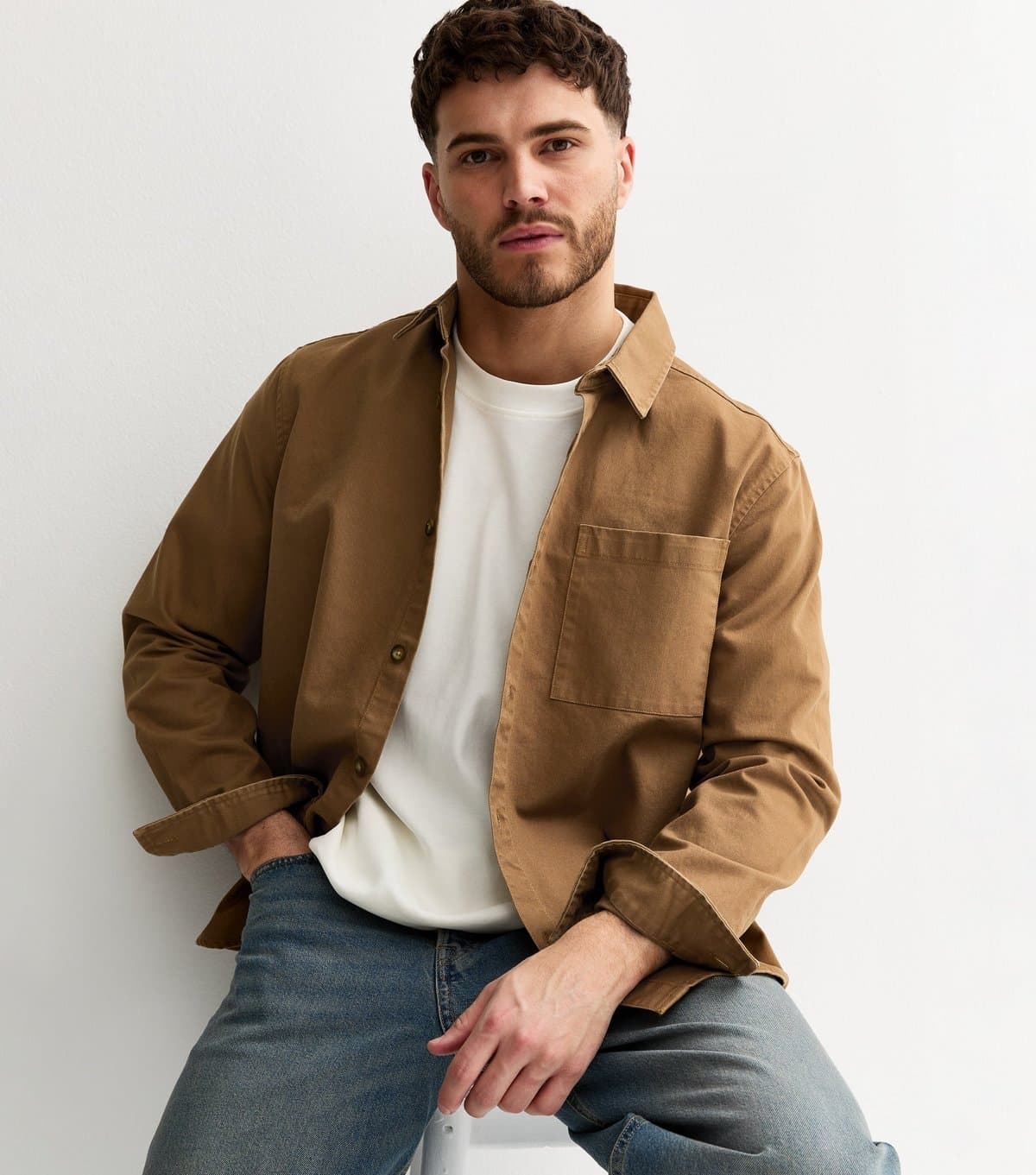 New Look Men's Brown Oversized Cotton Twill Overshirt New Look