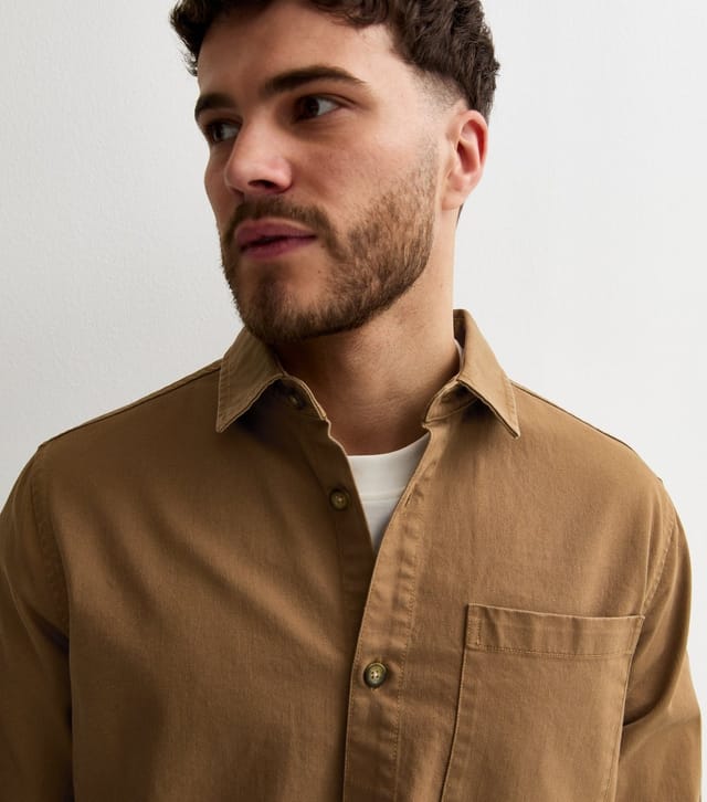 New Look Men's Brown Oversized Cotton Twill Overshirt New Look - 2