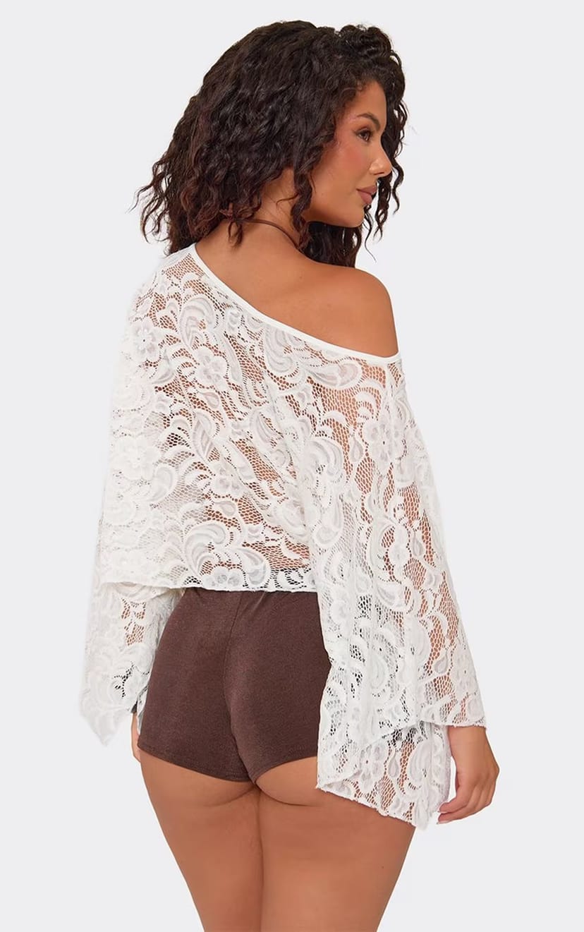 EGO Off The Shoulder Cape Top In White Lace, Women's Size UK 6 - 1