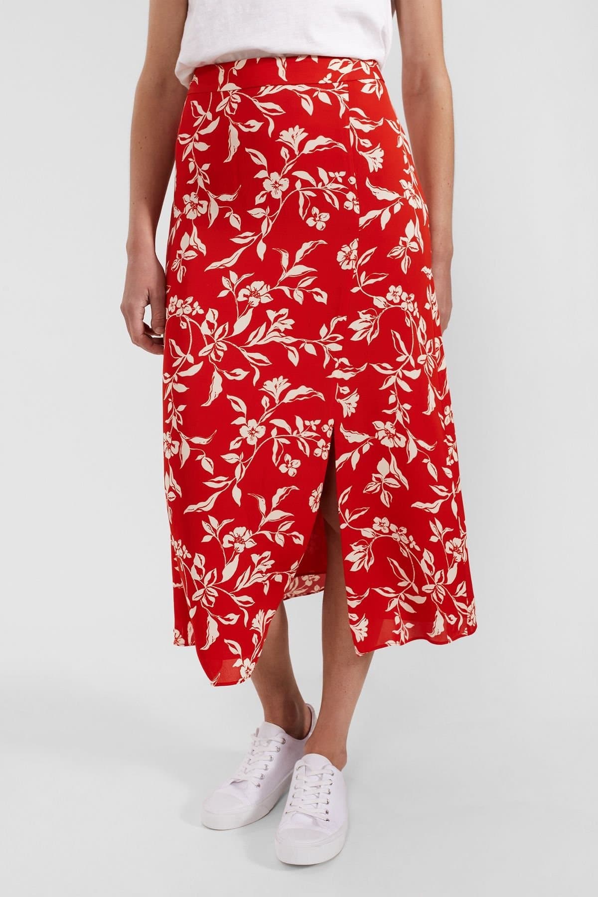 Hobbs London Hobbs London Red Floral Midi Skirt