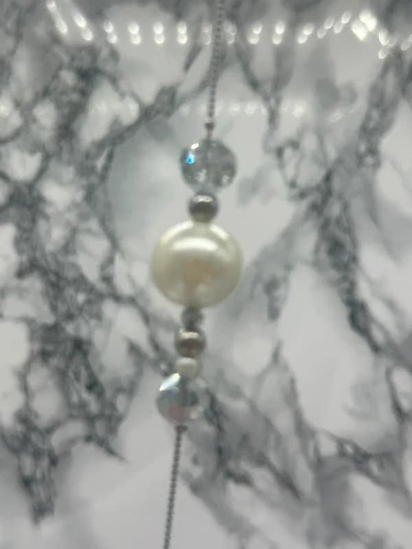Accessories Long Faux Pearl & Crystal Beaded Necklace Silver Tone Elegant Wedding Occasion