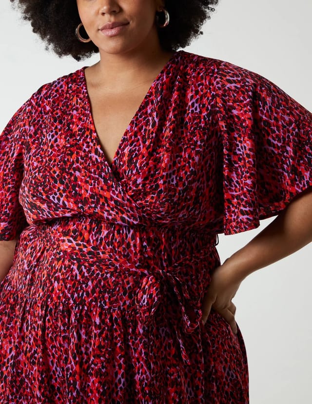 Blue Vanilla Curve Wrap Front Tier Hem Angel Sleeve Dress - 2