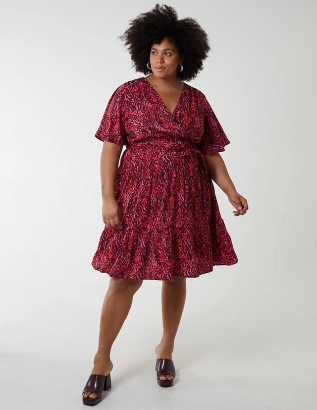 Blue Vanilla Curve Wrap Front Tier Hem Angel Sleeve Dress - 3