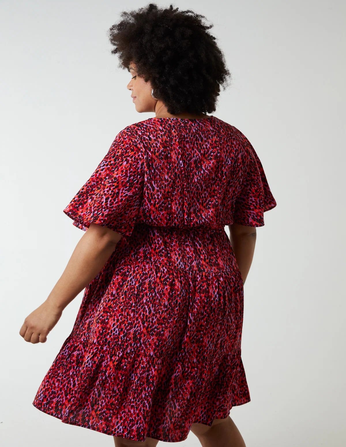 Blue Vanilla Curve Wrap Front Tier Hem Angel Sleeve Dress - 4