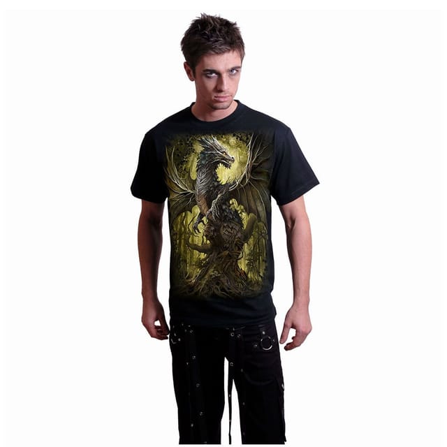 Spiral Direct Spiral Direct Men's Oak Dragon Back Print T-Shirt in Black - 3