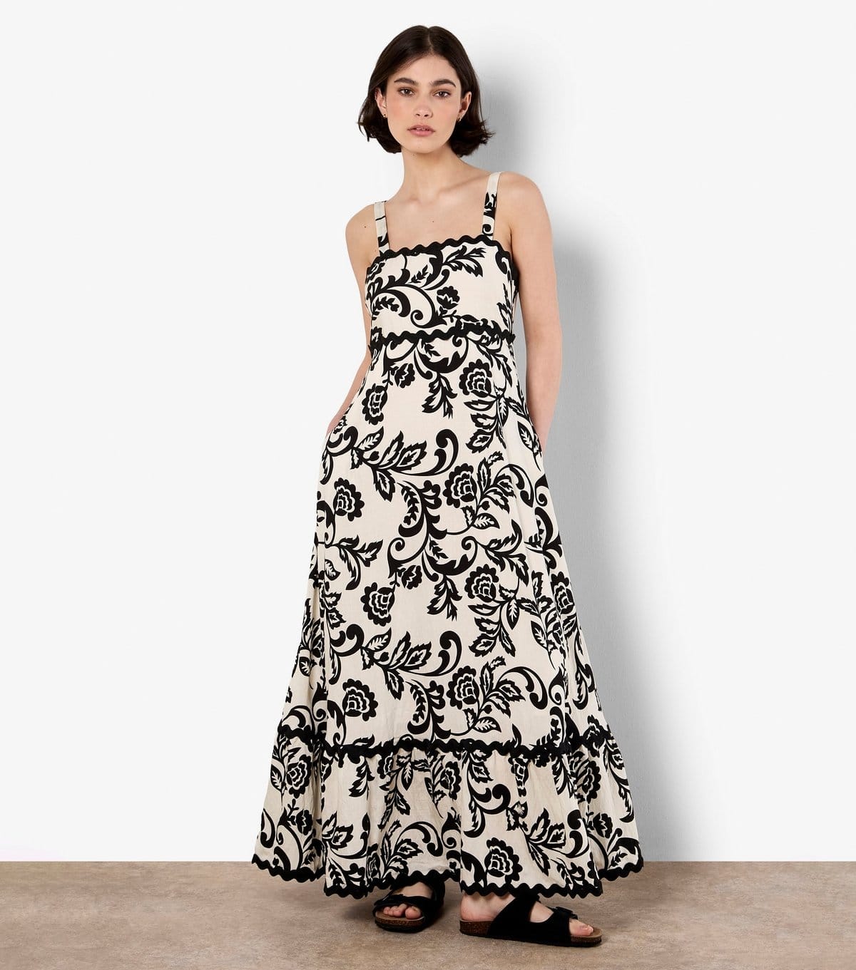 Apricot Cream Floral Square Neck Maxi Dress