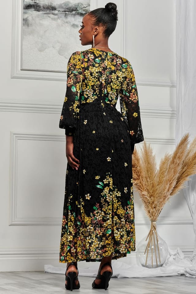 Jolie Moi Jolie Moi Women's Amica Symmetrical Print Lace Maxi Dress in Black - 2