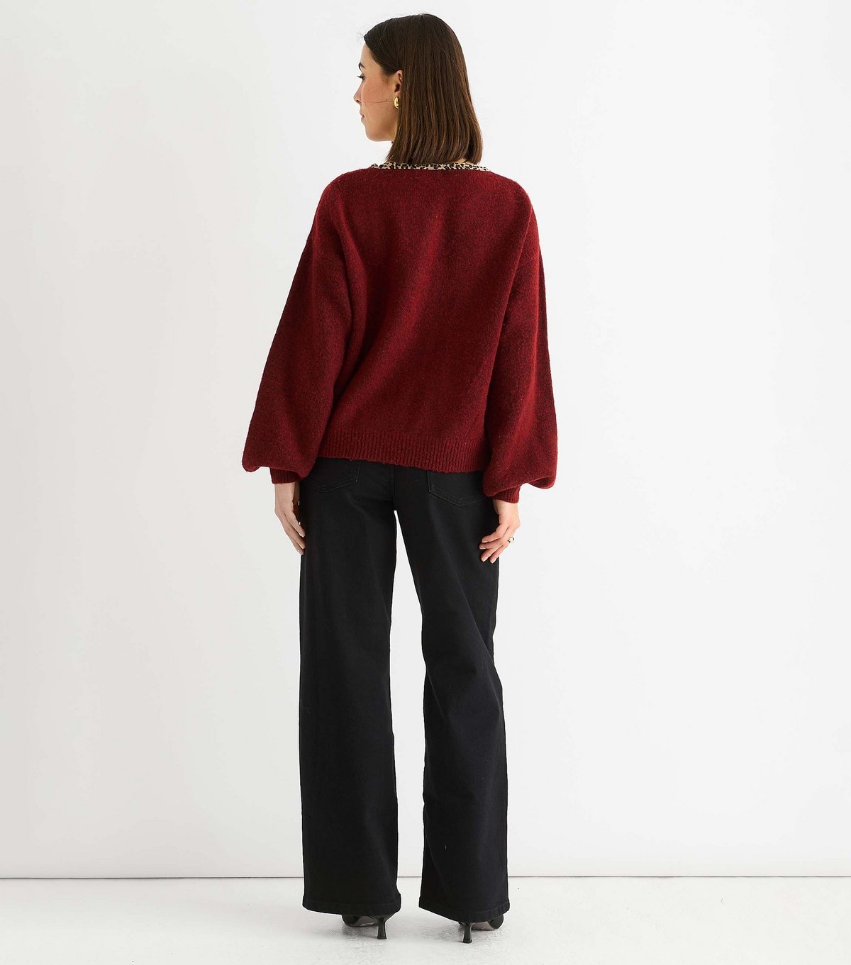 Gini London Women's Red Leopard Print Trim Tie Front Cardigan Gini London New Look - 4