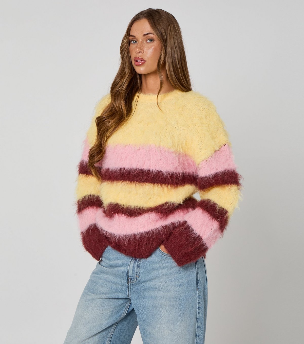 Urban Bliss Women's Light Yellow Fluffy Striped Jumper Urban Bliss New Look - 2
