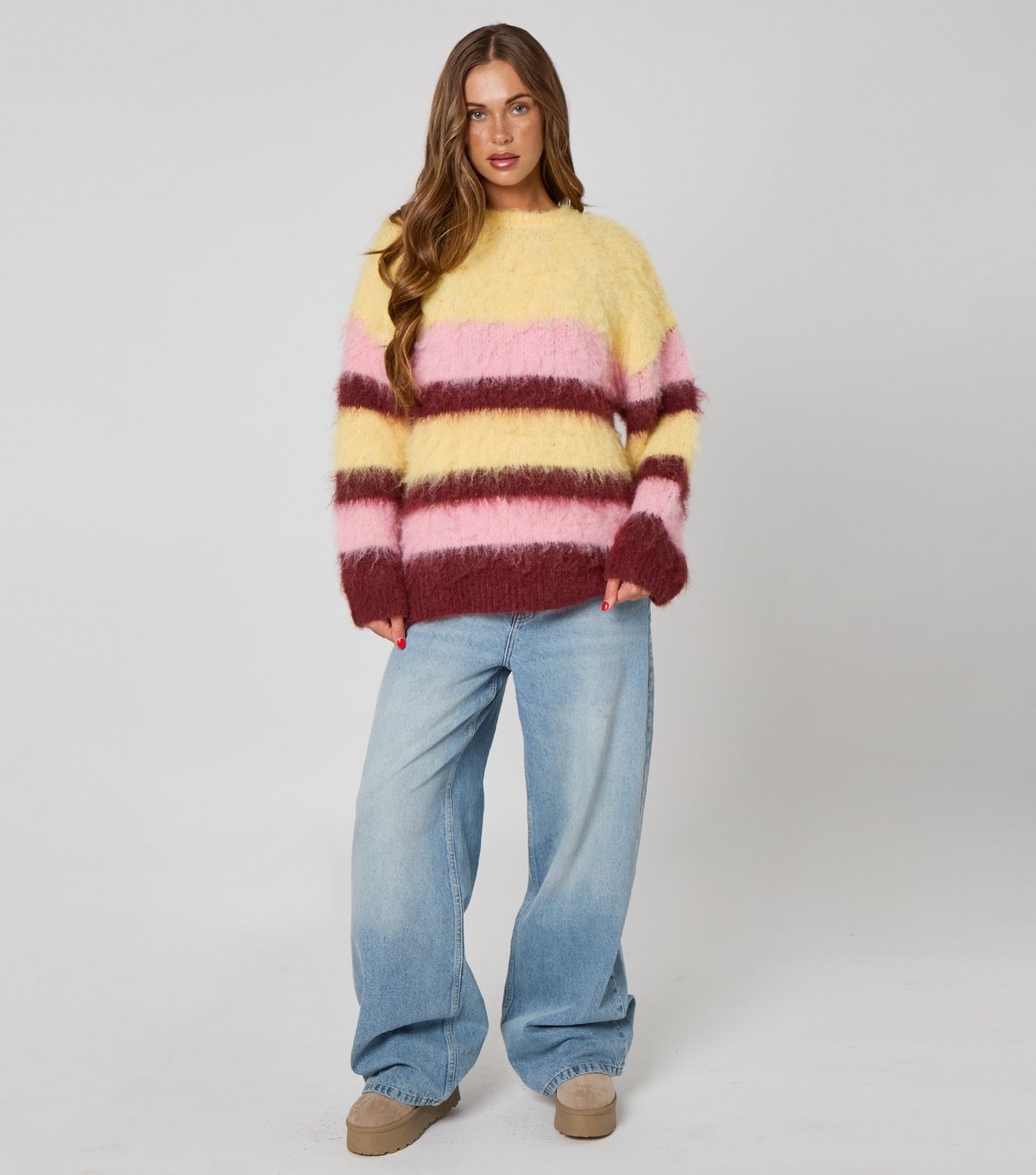 Urban Bliss Women's Light Yellow Fluffy Striped Jumper Urban Bliss New Look - 3